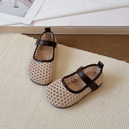 Spring Girl's Casual Shoes Mesh Hook-loop Chic Daily Kid's Flat Shoe Solid Colors Anti-slip Breathable Light Comfy Children Shoe