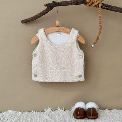 Autumn Winter Baby Lamb Wool Waistcoat Girls Boys Plush Vest O Neck Child Warm Fashion Warm Coat
