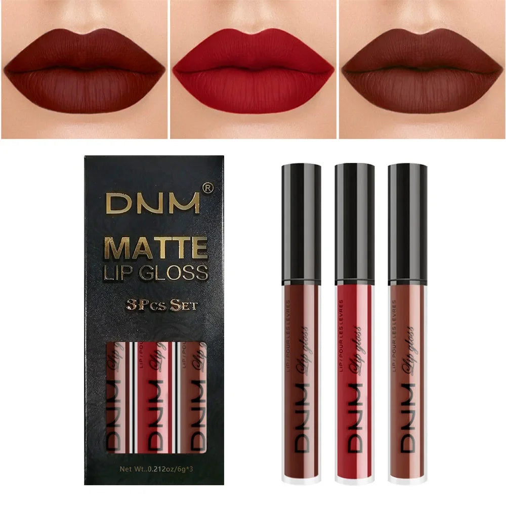 DNM 3PCS Liquid Lipstick Sets Waterproof Matte Black Blue Purple Blue Sexy Lip Gloss Long Lasting Nude Lip Tint Stain Makeup Kit