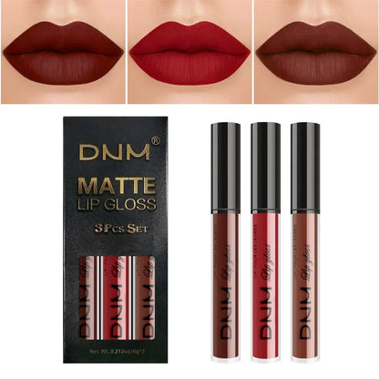 DNM 3PCS Liquid Lipstick Sets Waterproof Matte Black Blue Purple Blue Sexy Lip Gloss Long Lasting Nude Lip Tint Stain Makeup Kit