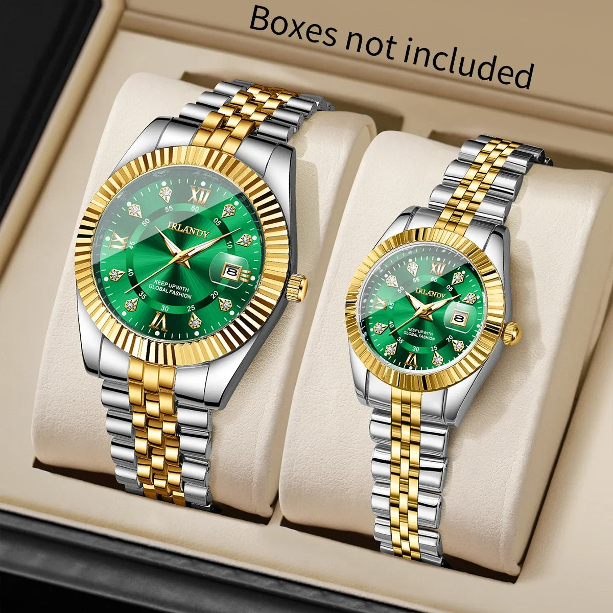 2PCS Fashion Couple's Watches Set Luxury Rhinestone Roma Dial Women Quartz Watch Men Calendar Business Wristwatches（Without Box）
