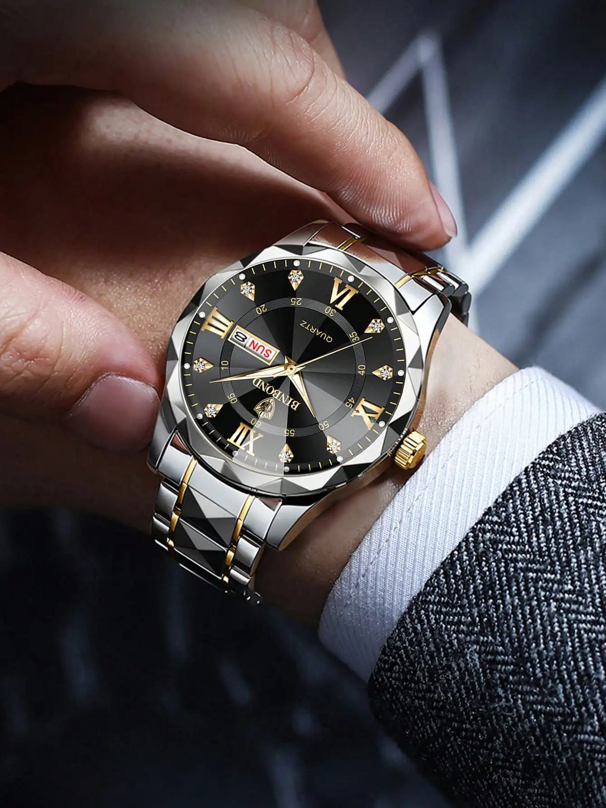 BINBOND 2pcs/Set Couple Watches 30M Waterproof Fashion Diamond Valentine Day Gift Stainless Steel Watch Men Women Quartz Watch