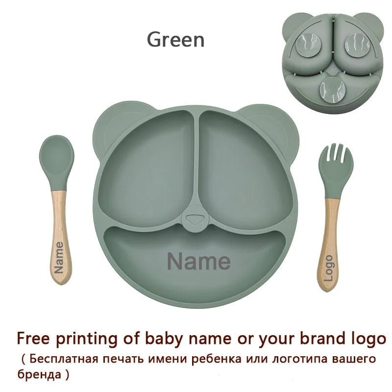 Feeding Set Silicone For Baby Sucker Bowl Dishes Plate For Kids Bear Plate Set Baby Tableware Children's Cup With Straw 8Pcs