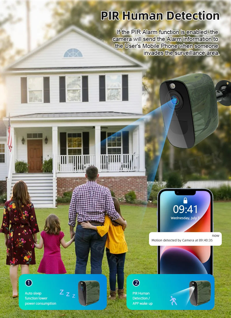 LCLCTEK 4G SIM Card Battery Powered Security Camera Full Color 4MP PIR Detection IP66 Outdoor Wireless CCTV Surveillance Cam