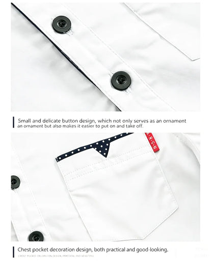 Kids Boys Shirts Spring Fashion Preppy Style Polka Dot Accent Long Sleeve Top Soft Breathable Cotton for School Daily Wear 3-12Y