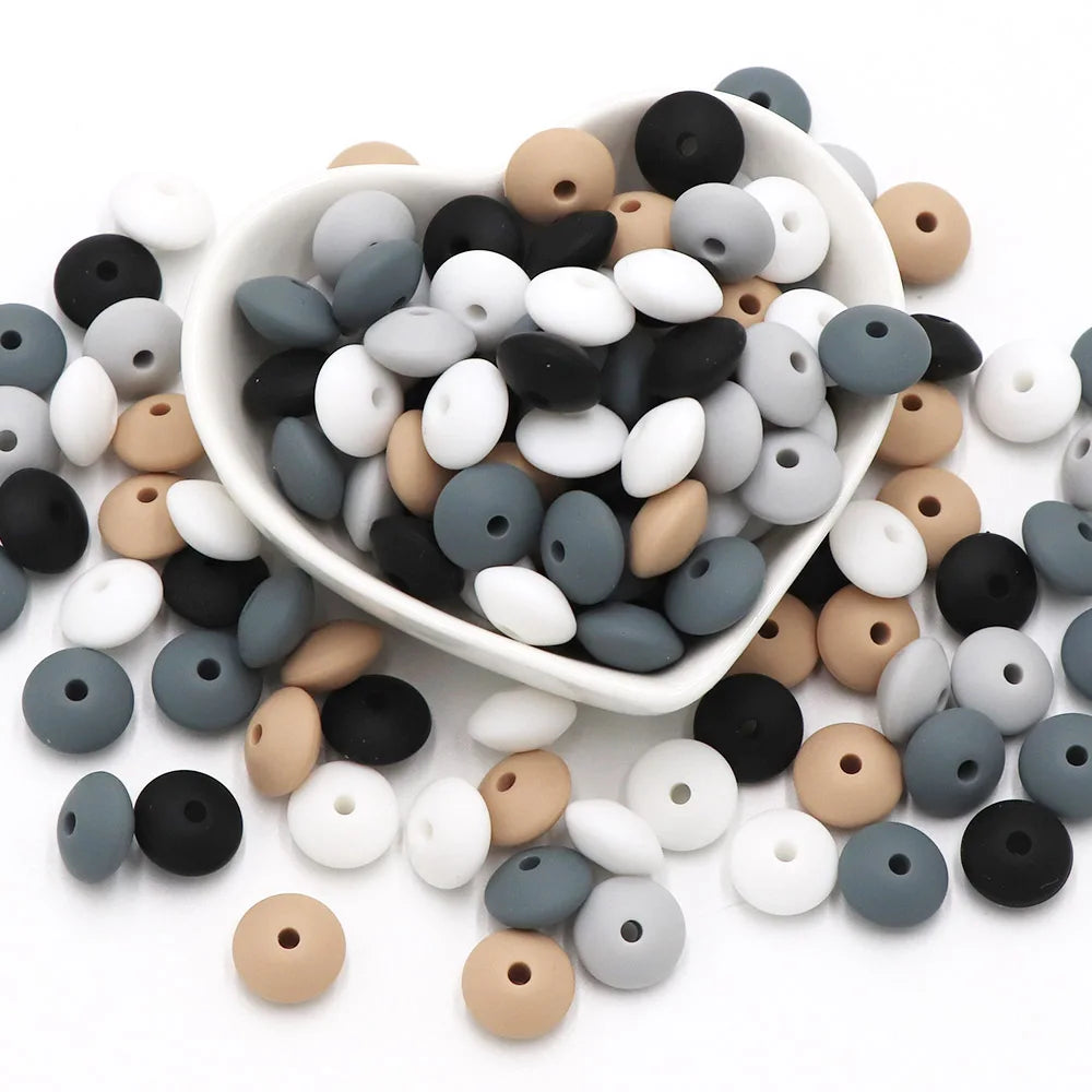 BOBO.BOX 100pc12mm Silicone Lentil Beads Baby Teething Bead BPA-Free Food Grade Making Baby Oral Care Pacifier Chain Accessorise