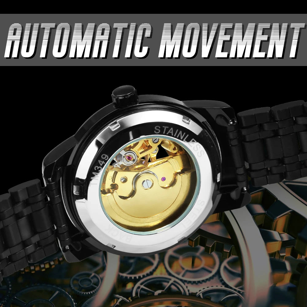 Fashion Skeleton Watch for Men Luminous Hands Iced Out Dial Stainless Steel Strap Business Classic Automatic Mechanical Watches