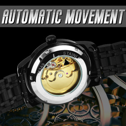 Fashion Skeleton Watch for Men Luminous Hands Iced Out Dial Stainless Steel Strap Business Classic Automatic Mechanical Watches