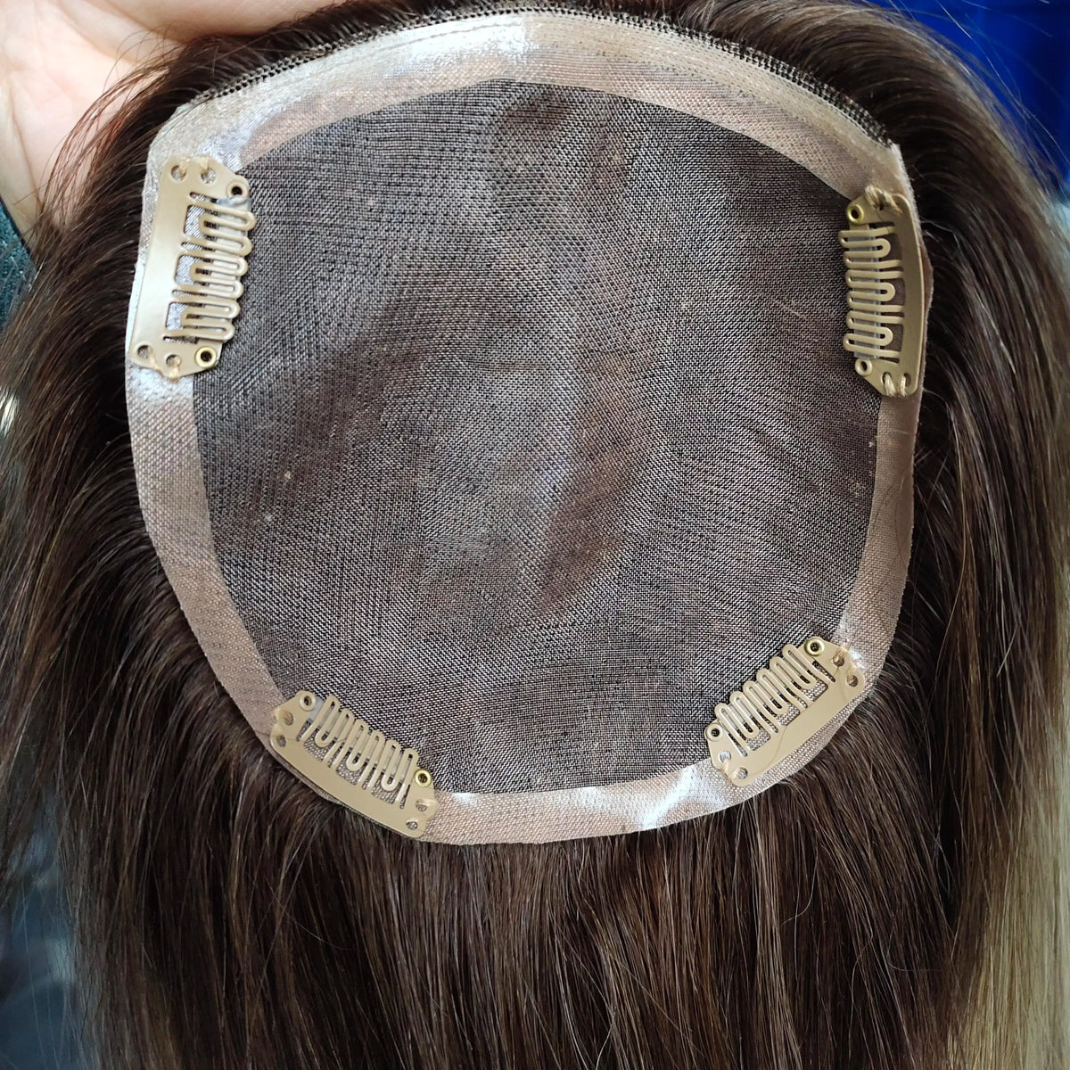 Moresoo Straight Human Hair Toppers Machine Remy Hair Piece Clip in For Women Topper for Beauty Hand Made Mono Base Hair Natural