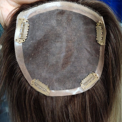 Moresoo Straight Human Hair Toppers Machine Remy Hair Piece Clip in For Women Topper for Beauty Hand Made Mono Base Hair Natural