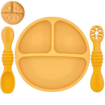 Silicone Baby Dining Plate With Spoon Fork Children Dishes Suction Plate for Toddlers Kid Training Feeding Sucker Bowl BPA FREE