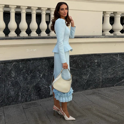 Casual Solid Woolen Top Pants Set Women Puff Full Sleeve Closed Waist Blouse Straight Trousers Sets 2026 Autumn Winter Lady Suit