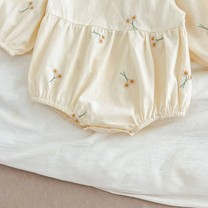Spring 0-24M Baby Girl Clothing Toddler Baby Girl Romper Embroidery Flower Dots Cotton Romper White Infant Baby Girls Jumpsuit