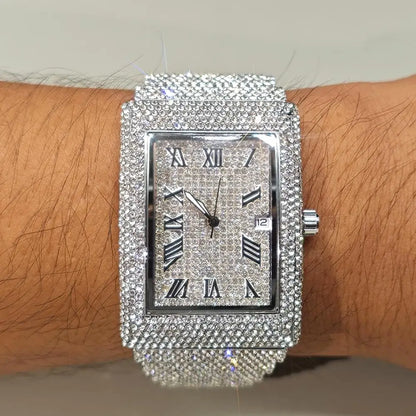 2025 Hot Luxury Brand Quartz Diamond Watch For Men Fashion Hip Hop Full Diamond Bling Jewelry Wristwatches Man Dropshipping ﻿