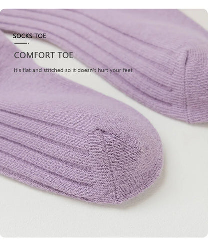 5 Pairs/Lot Children'S Socks Set Solid Color Double Needle Cotton Kids Mid-Tube Socks Candy Color Boys And Girls Student Socks