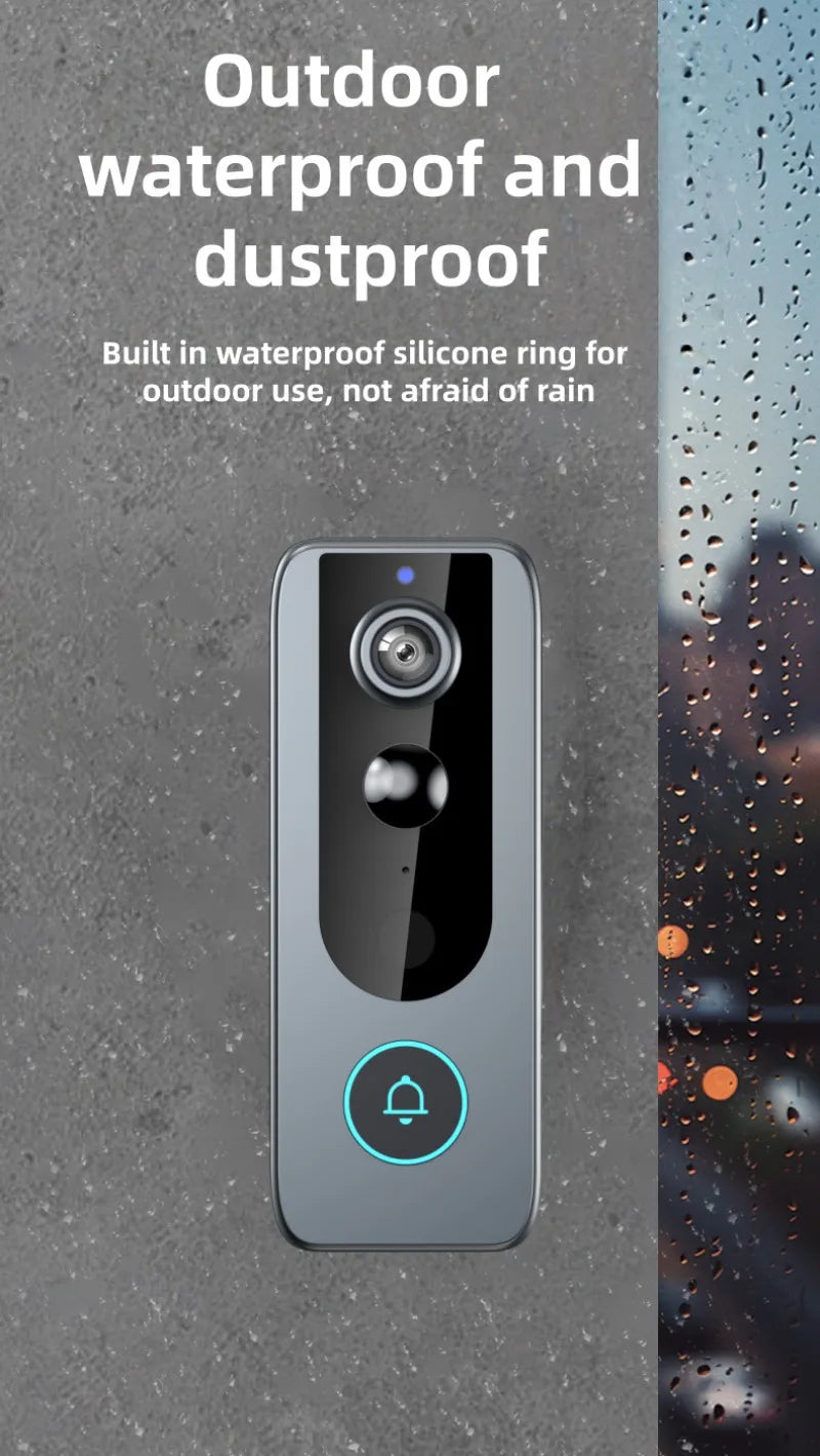 IP65 Waterproof Outdoor Wireless Doorbell with Solar Rain Cover Camera Tuya Eye Digital Door Peepholes Smart Home Video Intercom