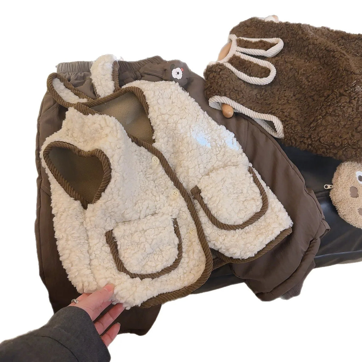 Autumn Winter Baby Lamb Wool Warm Waistcoat Girls Bunny Ears Plush Vest Single Breasted Layer Child Warm Fashion Warm Coat