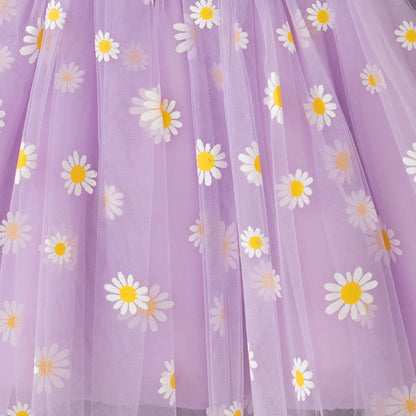 Baby Girl Dress Fashion Daisy Print Mesh Princess Dress Soft Comfortable Baby Outing Dress Girl Pink Birthday Gift