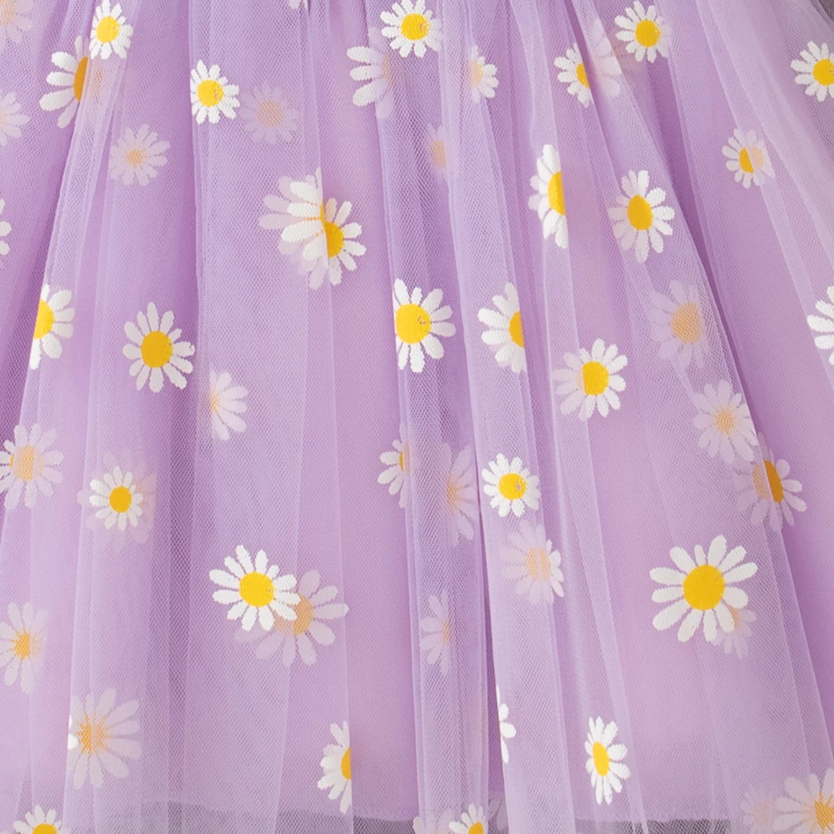 Baby Girl Dress Fashion Daisy Print Mesh Princess Dress Soft Comfortable Baby Outing Dress Girl Pink Birthday Gift