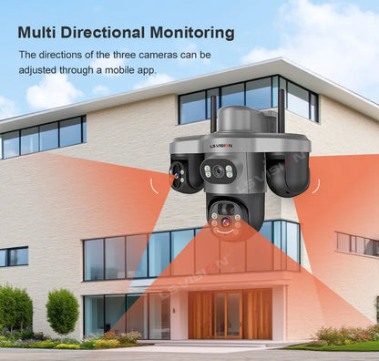 LS VISION Wireless WiFi Solar Camera Three Lens Three Screen 4G Sim Card Solar Cam Human Detection Outdoor Solar Surveillance
