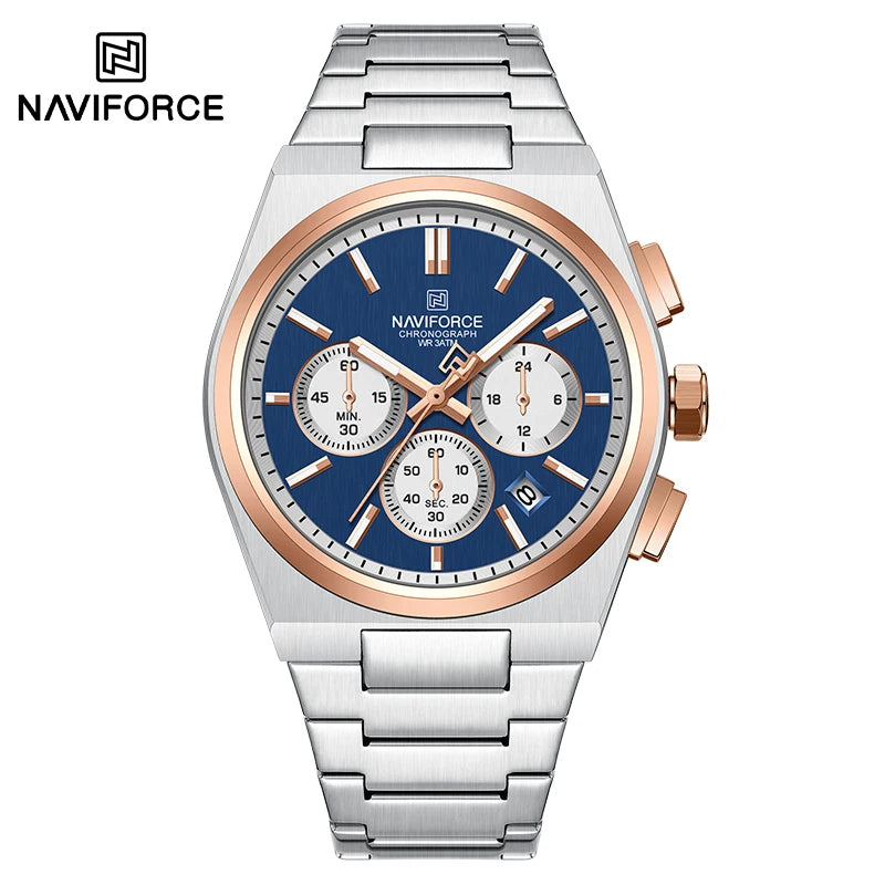 Top Brand NAVIFORCE Men and Women Quartz Chronograph Watch Stainless Band Stylish 24 Hours Date Display Couple Wristwatches 2024