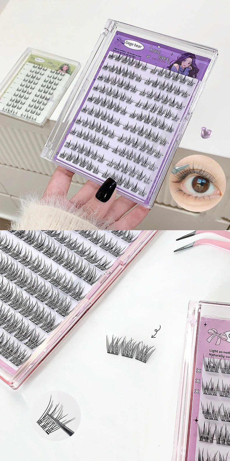 No-Glue False Eyelashes Easy 3-Step Application Natural Glue-free False Eyelashes DIY Lashes for Beginners with Sunflower Desig