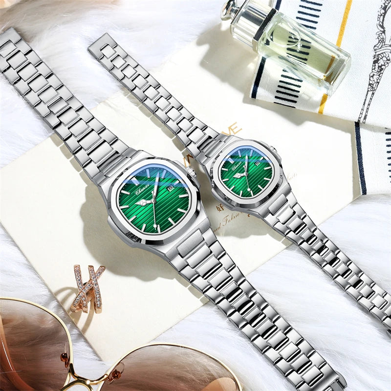 CHENXI 8222 Fashion Couple Quartz Watch Waterproof Night Light Date Stainless Steel Strap Casual Date Men's and Women's Watch