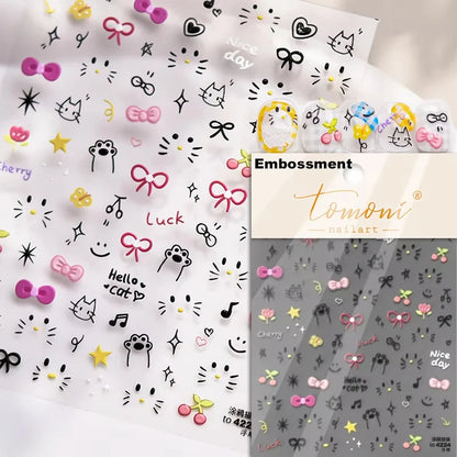 Pink Translucent Peach Jelly Texture 5D Soft Embossed Reliefs Self Adhesive Nail Art Stickers Cute Fruits 3D Manicure Decals