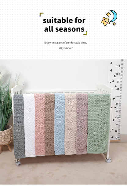Cotton Baby Blanket Knit Infant Boy Girl Bedding Quilt 90*70CM Solid Toddler Stroller Swaddle Super Soft Plaid Fashion Hollow Ou