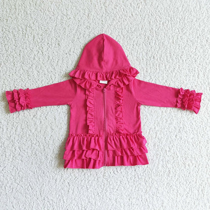 Fashion Outerwear Baby Girl Coat Ruffle Long Sleeve Hoodie Cotton Zipper Sweatshirt Children Clothes Infant Colorful Clothing