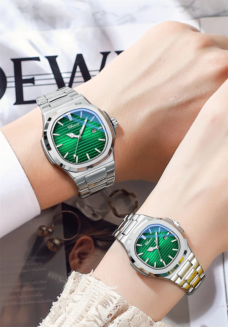 CHENXI 8222 Fashion Couple Quartz Watch Waterproof Night Light Date Stainless Steel Strap Casual Date Men's and Women's Watch