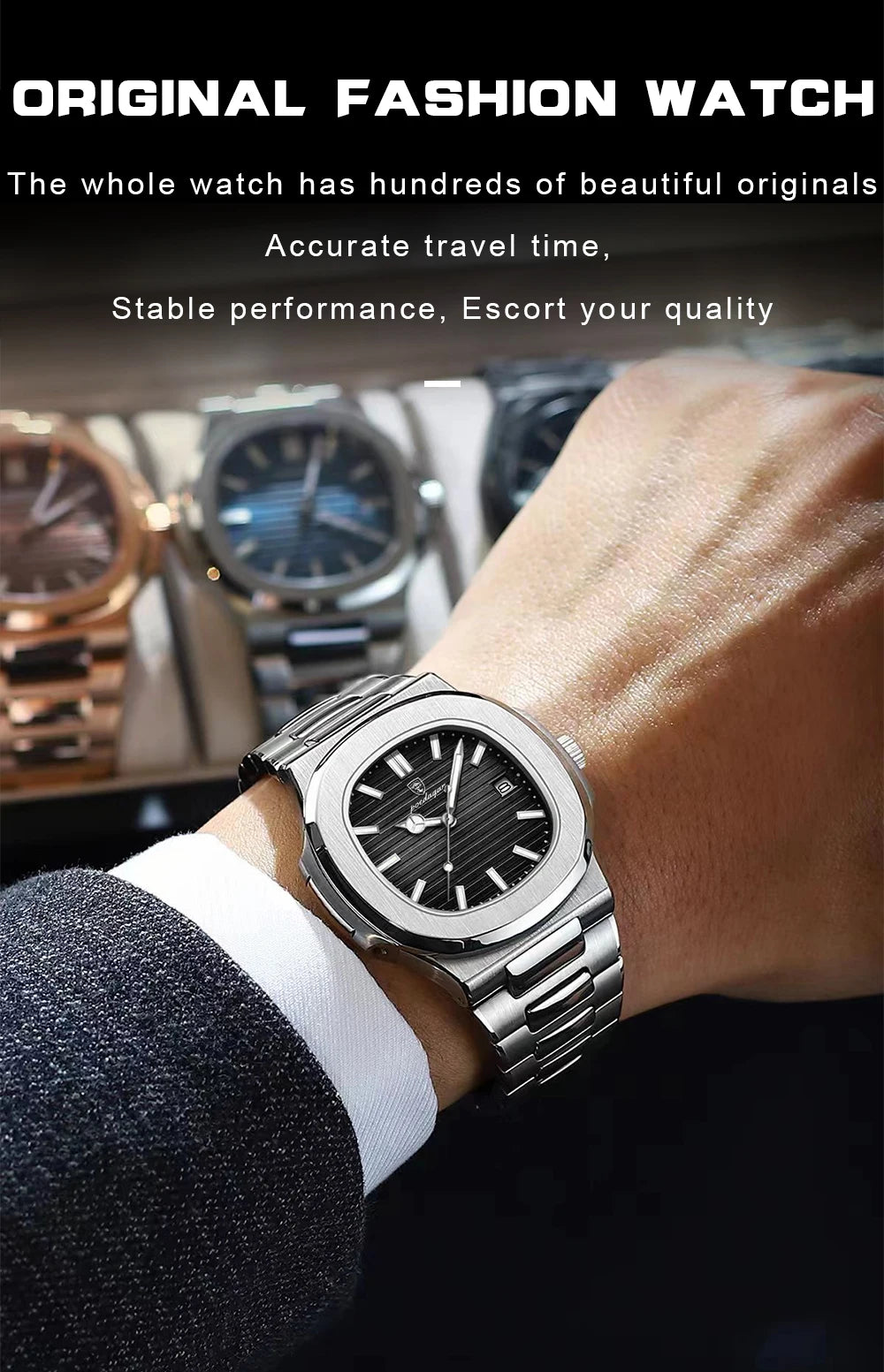POEDAGAR Luxury Watch For Man Waterproof Luminous Date Men Wristwatch Square Stainless Steel Business Men's Quartz Watches Reloj