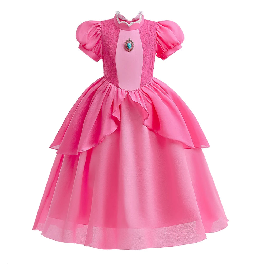 Girls New Game Movies Rosalina Peach Princess Dress Carnival Party Birthday Outfit Peach Cosplay Halloween Costume Dress