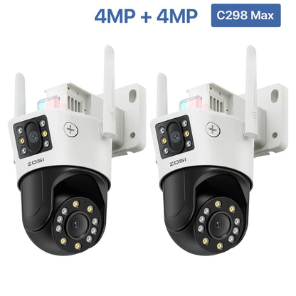 ZOSI C298 8MP/4MP Dual-Lens Wired WiFi PTZ Security Camera Outdoor Wide Angle 8X Hybrid Zoom AI Detection 360 Surveillane Camera