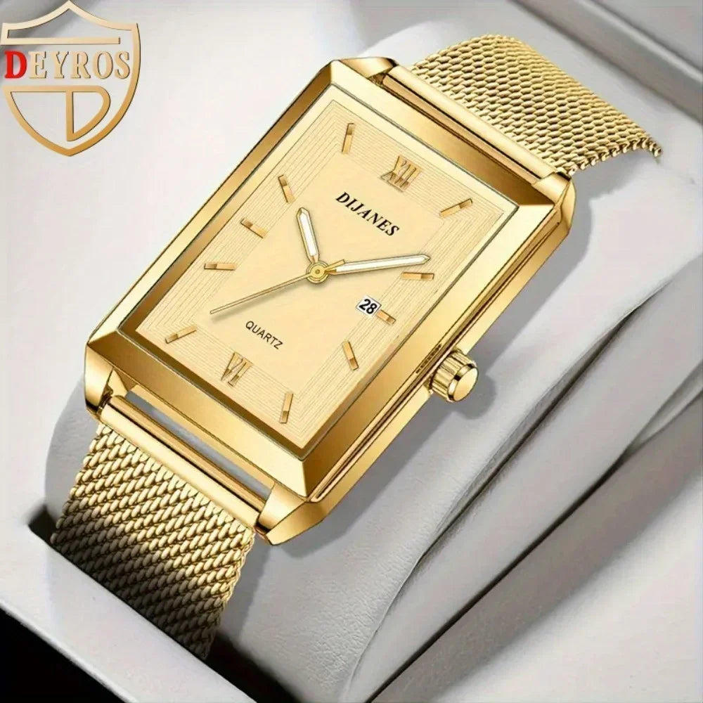 2 Piece/Set Fashion Casual Men's Watch Set Alloy Dial Strap Stylish Square Men's Watch with Date Display Ideal for Gift Giving