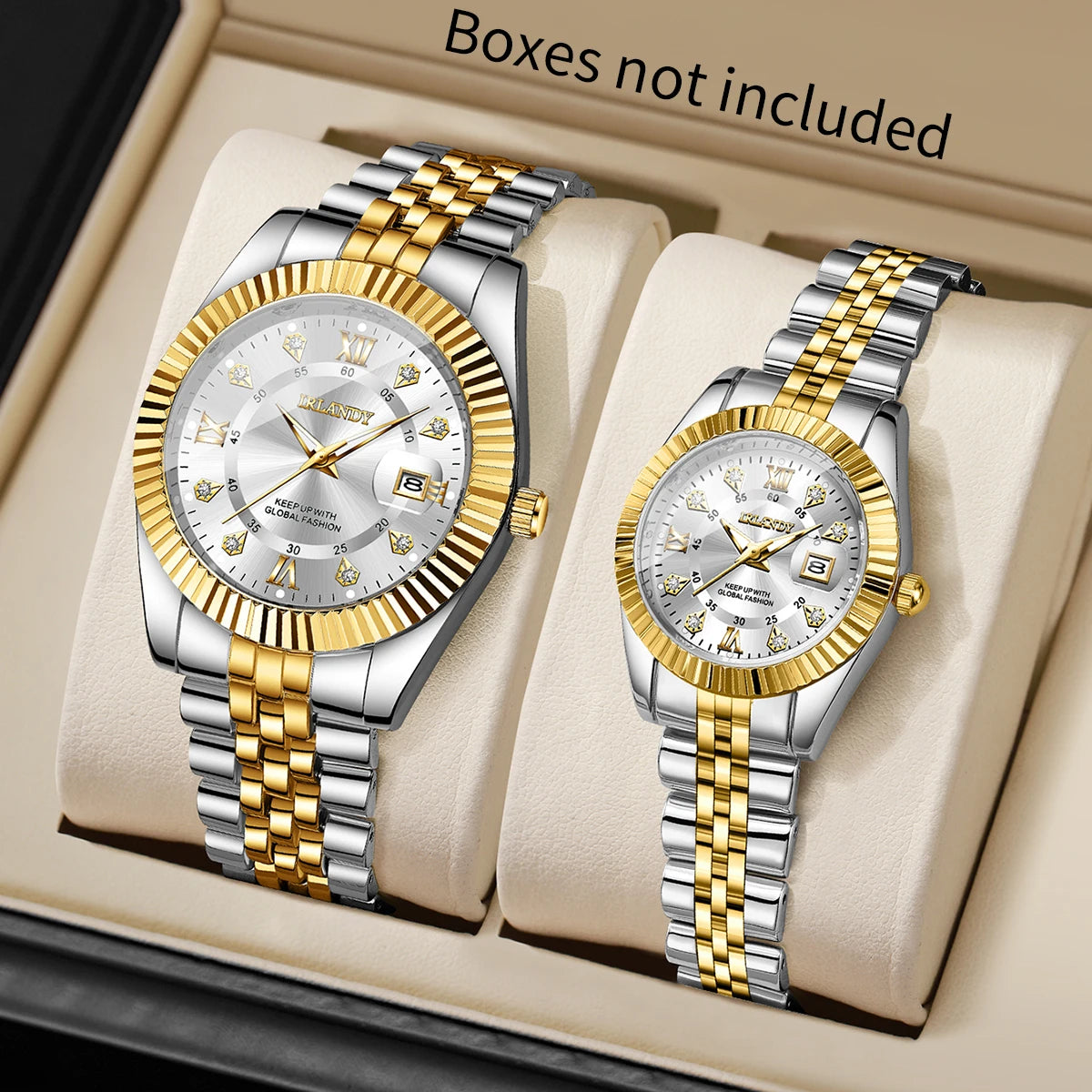 2PCS Fashion Couple's Watches Set Luxury Rhinestone Roma Dial Women Quartz Watch Men Calendar Business Wristwatches（Without Box）