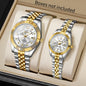 2PCS Fashion Couple's Watches Set Luxury Rhinestone Roma Dial Women Quartz Watch Men Calendar Business Wristwatches（Without Box）