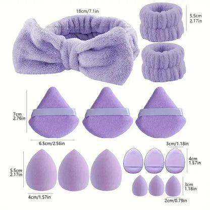 15pcs Makeup & Face Wash Tool Kit - Includes Cosmetic Sponges, Powder Puffs, Hair，Beauty Gift Set