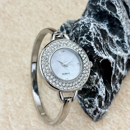 Diamond-Embellished Round-Head Bracelet Watch for Women with Light Luxe Charm