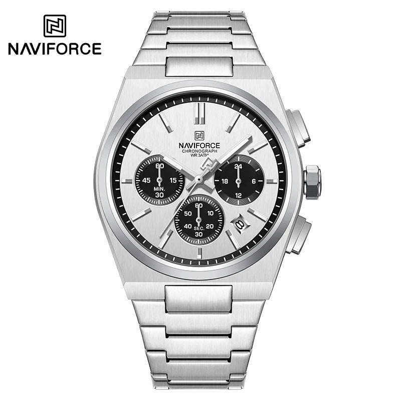 Top Brand NAVIFORCE Men and Women Quartz Chronograph Watch Stainless Band Stylish 24 Hours Date Display Couple Wristwatches 2024