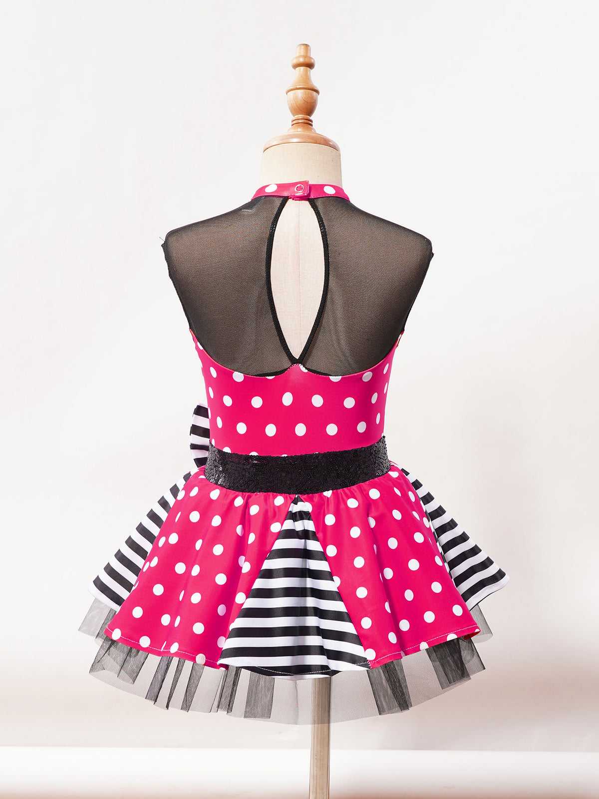 Girls Jazz Latin Ballet Dance Dress Polka Dots Print Mesh Sequin Bowknot Tutu Dress Birthdays Party Wedding Flower Girl Dresses
