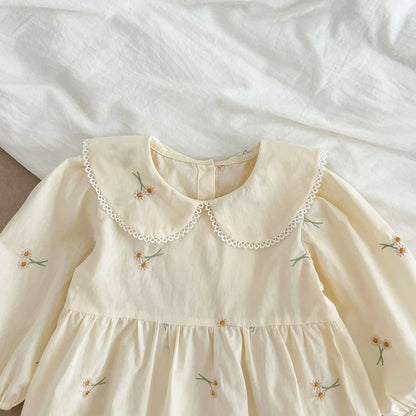 Spring 0-24M Baby Girl Clothing Toddler Baby Girl Romper Embroidery Flower Dots Cotton Romper White Infant Baby Girls Jumpsuit