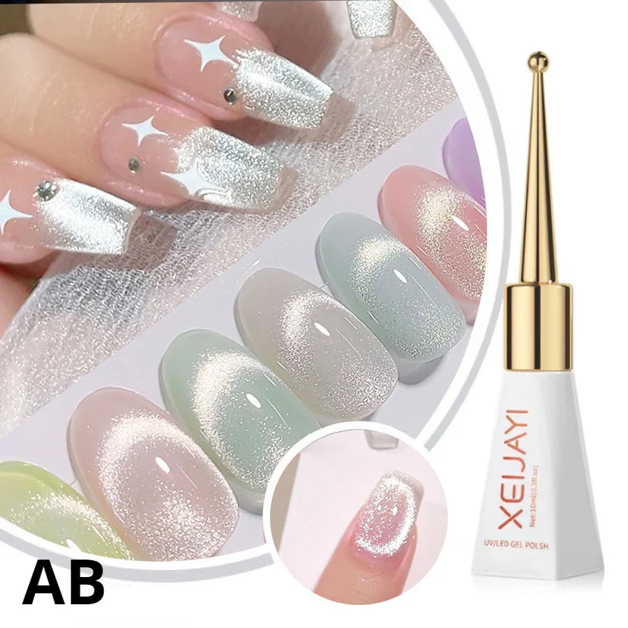 XEIJAYI Sparkling Glass Bead Cat Eye Gel Nail Polish Reflective Magnetic Gel Nude Color uv Permanent Seedling Varnish Nail Art