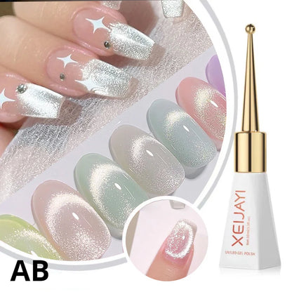 XEIJAYI Sparkling Glass Bead Cat Eye Gel Nail Polish Reflective Magnetic Gel Nude Color uv Permanent Seedling Varnish Nail Art