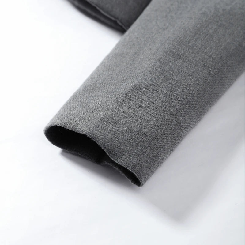 Casual Solid Woolen Top Pants Set Women Puff Full Sleeve Closed Waist Blouse Straight Trousers Sets 2026 Autumn Winter Lady Suit