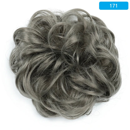 Dark Gray Big Hairpiece Scrunchy Updo Bridal Hairstyle Curly Synthetic Messy Bun