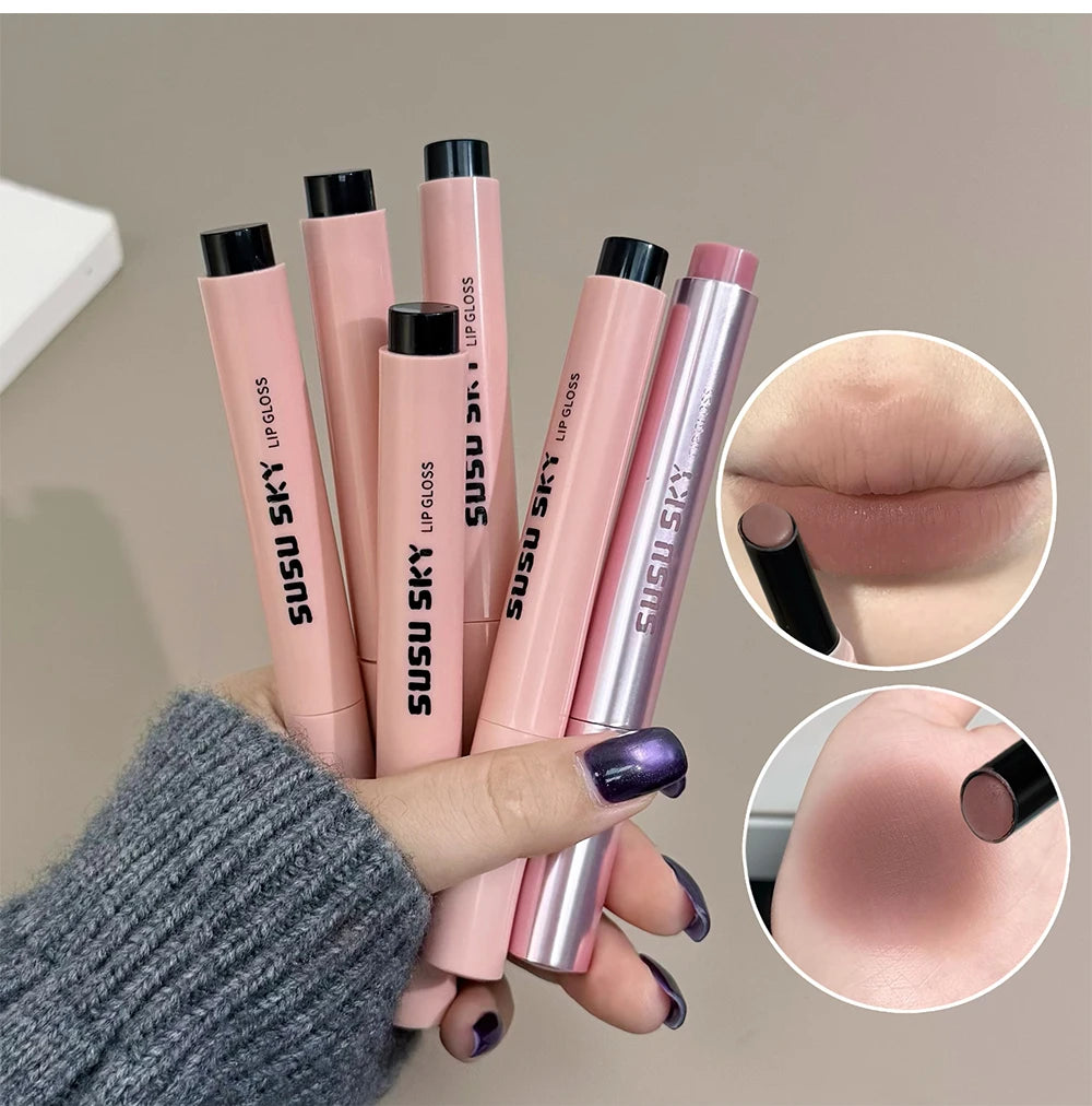 Smoky Grey Violet Lipstick Matte Velvet Finish Smooth Application Lip Mousse Waterproof Mirror Glossy Lip Tint Not Fading Makeup