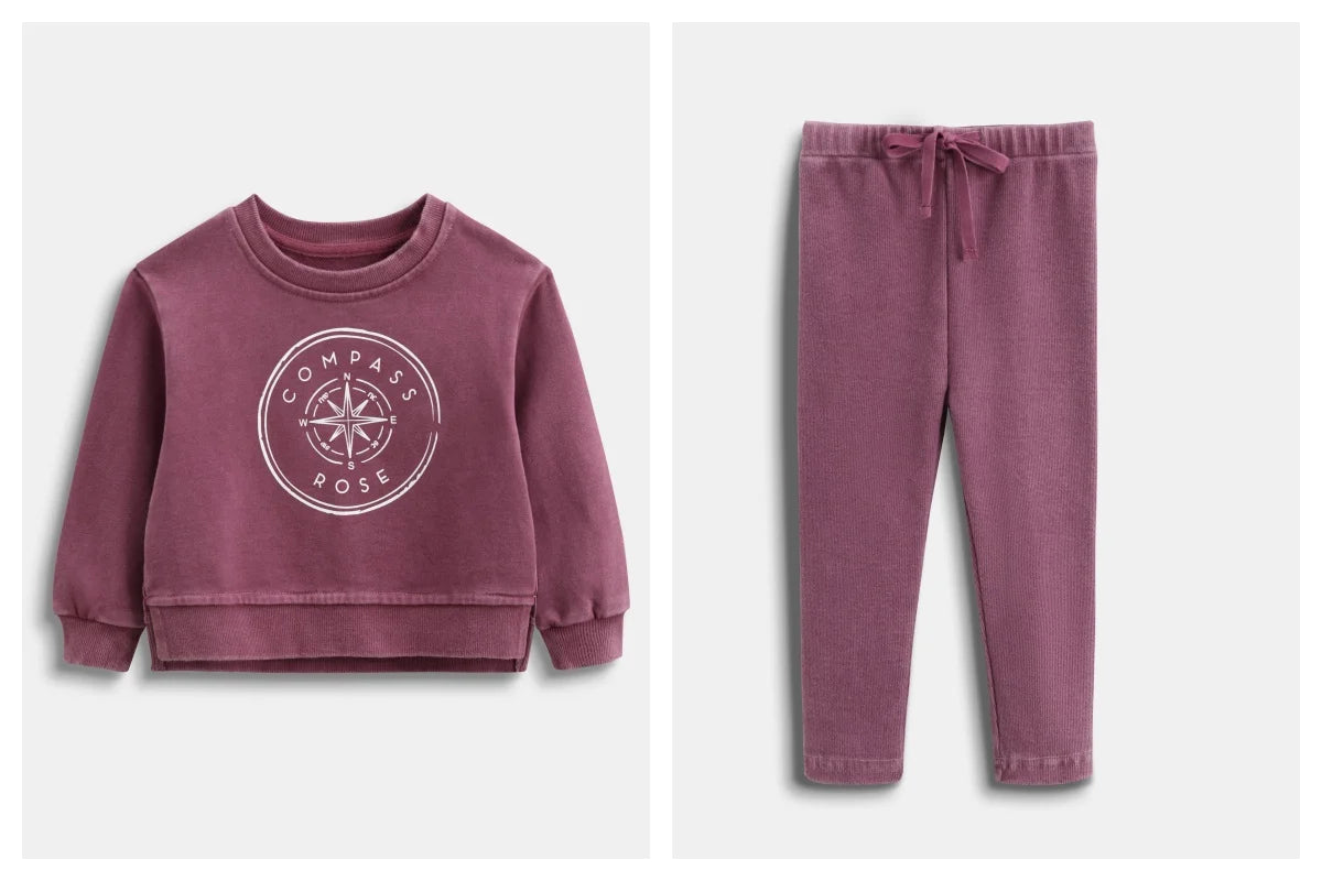 2026 Ali Plus new AW26 Compass Collection Dusty pink Muted blue washed denim oversized sweatshirt kids girl boy baby clothing