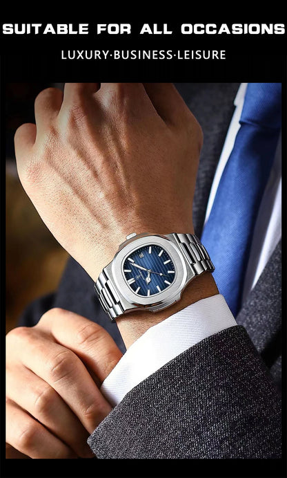 POEDAGAR Luxury Watch For Man Waterproof Luminous Date Men Wristwatch Square Stainless Steel Business Men's Quartz Watches Reloj