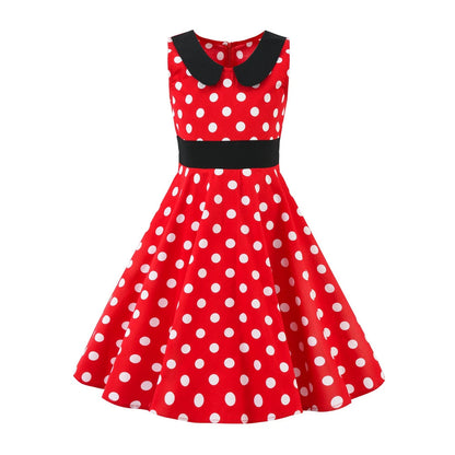 LPATTERN Girls' Vintage Rockabilly Dress Party Retro Polka Dot Floral Pattern A-line Dresses Pleated Skirt Knee-Length for 4-10Y